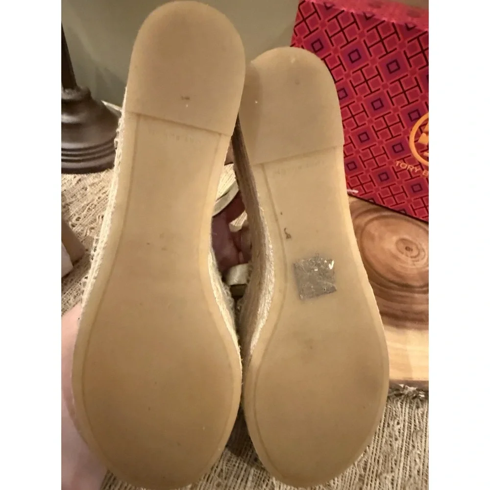Tory Burch Fisherman Espadrille Platform Wedge Sandal in Spark Gold Sz-9 Boho